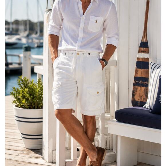 Ralph Lauren Other - Polo Ralph Lauren White Cargo Shorts Drawstring Waist Size 36 Yacht Preppy